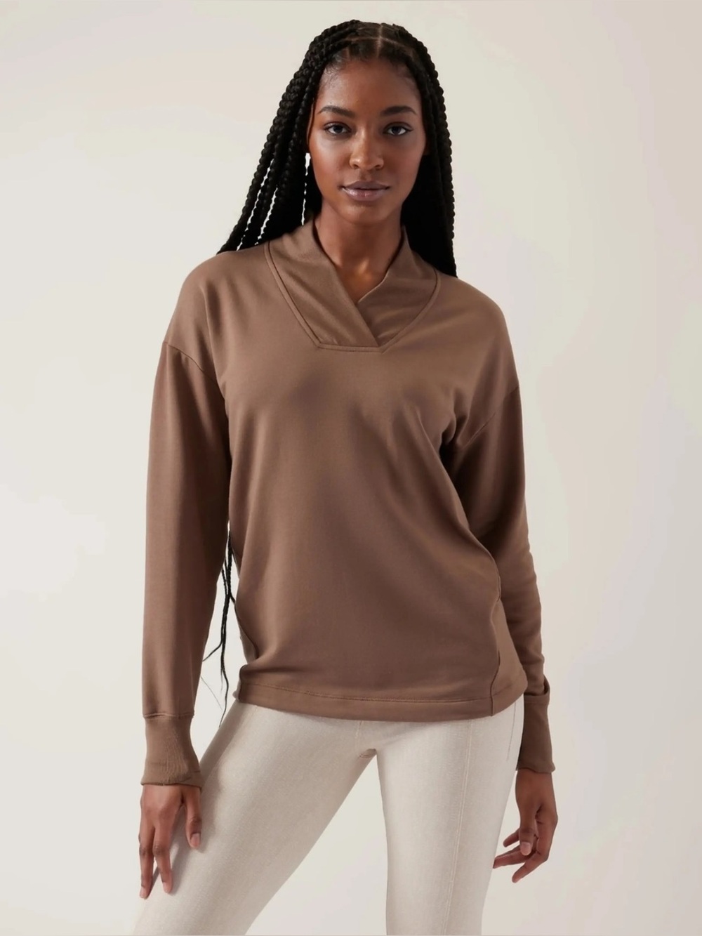 Athleta Clarity V-Neck Sweatshirt- Brown